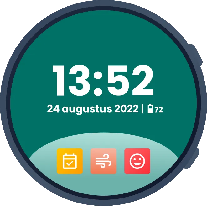 Smartwatch: Wijzerplaat met tijd en snelkoppelingen